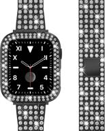 qvlang bling series apple watch band with diamond rhinestone case - stainless steel metal bracelet strap for iwatch series 6/5/4/3/2/1/se (38mm/40mm/42mm/44mm) - women's fashion logo