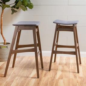 img 3 attached to 🪑 Contemporary Dark Grey Bar Stools: Christopher Knight Home Emmaline Fabric / Walnut Finish, 2-Piece Set