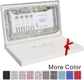 img 4 attached to 💎 Sparkling Runone Rhinestone License Plate Frame - Glamorous Car Accessories for Women, Glittery Stainless Steel Cover with 1000+ Luxury Crystal Diamonds - Bling License Plates Holder with Giftbox & Cap Screws Set (Crystal)
