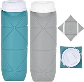 img 4 attached to 🍃 20oz SPECIAL MADE Collapsible Water Bottle | Leakproof & Lightweight Travel Bottle for Gym, Camping & Sports | BPA Free Silicone Foldable | Dark Green + Grey 2nd version