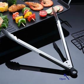 img 2 attached to 🔥 Stylish and Sturdy 12 Inch Stainless Steel Barbecue Tongs - Ideal for Grilling and Cooking Meat, with Locking Mechanism