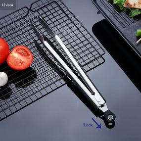 img 3 attached to 🔥 Stylish and Sturdy 12 Inch Stainless Steel Barbecue Tongs - Ideal for Grilling and Cooking Meat, with Locking Mechanism