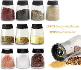 img 3 attached to 🌶️ Set of 10+1 Glass Spice Jars with Shaker Pour Lid – Seasoning Shakers Glass Bottles for Salt, Pepper, and More – Includes Gift Grinder – Perfect for Home, Kitchen, Barbecue Use