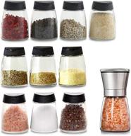 🌶️ set of 10+1 glass spice jars with shaker pour lid – seasoning shakers glass bottles for salt, pepper, and more – includes gift grinder – perfect for home, kitchen, barbecue use logo