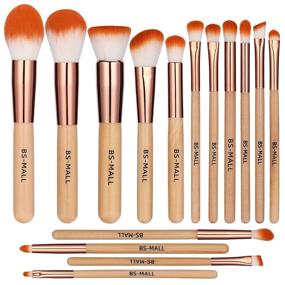 img 4 attached to 💄 Premium BS-MALL Makeup Brush Set: 15 Pcs Wooden Brushes for Eyeshadow, Lip, and Foundation
