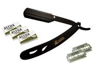 🔪 premium samurai cs-102 matte black folding straight razor shavette with 15 astra double edge razor blades logo