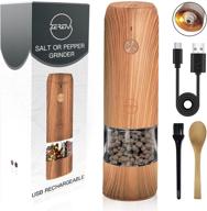 ultimate convenience: usb rechargeable electric salt and pepper grinder with led 🧂 lights - refillable wood mill set, adjustable coarseness, one-hand operation (wooden 1 pack) logo