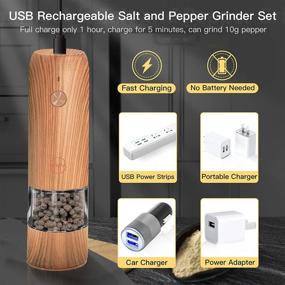 img 3 attached to Ultimate Convenience: USB Rechargeable Electric Salt and Pepper Grinder with LED 🧂 Lights - Refillable Wood Mill Set, Adjustable Coarseness, One-Hand Operation (Wooden 1 Pack)