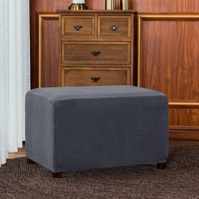 img 3 attached to 🪑 subrtex Stretch Storage Ottoman Slipcover Protector - Oversized Grey Spandex Elastic Rectangle Footstool Sofa Slip Cover for Foot Rest Stool Furniture in Living Room (XL)