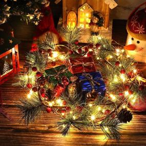 img 1 attached to 🎄 6ft Red Berry with Pine Cone Garland Lights + 12m Copper LED String - Indoor/Outdoor Christmas Tree Decorative Lights, Pine Cone Berries - Winter Holiday & New Year Décor