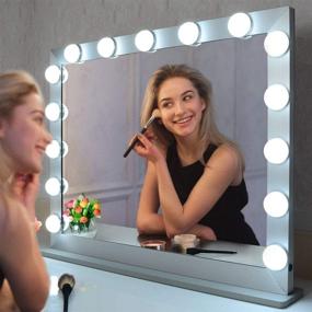 img 4 attached to 🪞 BEAUTME Hollywood Mirror with Lights: Wall Mounted Vanity Mirror with 15 Dimmer Bulbs and 10x Magnification (27.5/21.73" Silver)