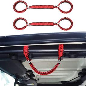 img 4 attached to 🚗 Enhance Your Jeep Wrangler's Style and Safety with Hoolcar Roll Bar Grab Handles Grip Handle (Red) for 2007-2020 Jeep Wrangler JK JKU JL JLU JT