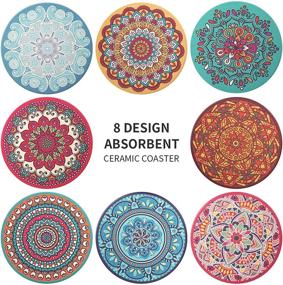 img 3 attached to 🌸 Set of 8 Absorbent Mandala Ceramic Coasters with Cork Base and Metal Holder - CHEFBEE Coasters Set Ideal for Wooden Table, Housewarming, Home Decor and Dining Room