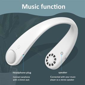 img 2 attached to 🌀 MULS Portable Neck Fan with Bluetooth, Stereo Speaker & 3.5mm Audio Jack, Adjustable 3-Speed Bladeless Hands-Free Mini Fan, Rechargeable 3600mAh USB Battery, 360° Cooling Rotating Personal Fan