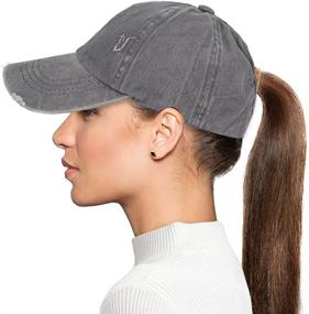 img 3 attached to 🧢 Stylish and Trendy Criss Cross Ponytail Hat for Women: Distressed Baseball Caps with Messy High Bun Design