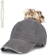 🧢 stylish and trendy criss cross ponytail hat for women: distressed baseball caps with messy high bun design логотип