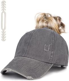 img 4 attached to 🧢 Stylish and Trendy Criss Cross Ponytail Hat for Women: Distressed Baseball Caps with Messy High Bun Design