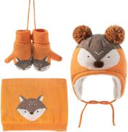 🦊 luckybunny toddler cute fox winter hat scarf gloves set, cozy fleece lined earflap beanie neck warmer mittens for boys and girls logo