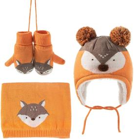 img 4 attached to 🦊 LuckyBunny Toddler Cute Fox Winter Hat Scarf Gloves Set, Cozy Fleece Lined Earflap Beanie Neck Warmer Mittens for Boys and Girls