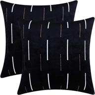 🌺 set of 2 decorative boho velvet throw pillow cases with embroidered pattern - soft cushion covers for sofa couch and bed - 18"x18", black логотип