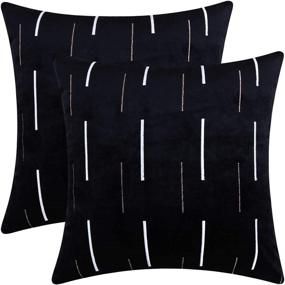 img 4 attached to 🌺 Set of 2 Decorative Boho Velvet Throw Pillow Cases with Embroidered Pattern - Soft Cushion Covers for Sofa Couch and Bed - 18"x18", Black