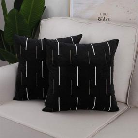 img 2 attached to 🌺 Set of 2 Decorative Boho Velvet Throw Pillow Cases with Embroidered Pattern - Soft Cushion Covers for Sofa Couch and Bed - 18"x18", Black