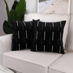 img 3 attached to 🌺 Set of 2 Decorative Boho Velvet Throw Pillow Cases with Embroidered Pattern - Soft Cushion Covers for Sofa Couch and Bed - 18"x18", Black