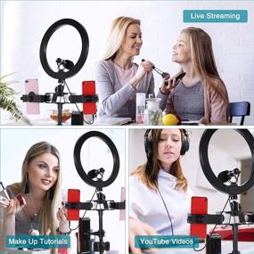 img 3 attached to 📸 Enhanced 10-inch Selfie Ring Light with 60-inch Adjustable Metallic Feel Tripod Stand & 2 Phone Holders, Dimmable LED for Live Streaming, Recording, TikTok - Cell Phone Compatible