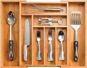 img 4 attached to 🗄️ Bambüsi Expandable Kitchen Drawer Organizer: Premium Bamboo 8-Slot Utensil Silverware Dividers for Clutter-Free Organization in Flatware, Knives, Bedroom, Bathroom, Office