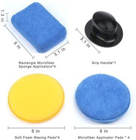 img 3 attached to Electop 13 Pcs Car Wax Applicator Kit – 5 inch Microfiber Pads for Enhanced 🚗 Waxing Experience. Blue Rectangle Microfiber Sponge Applicators with Yellow Soft Foam Waxing Pad and Grip Handle