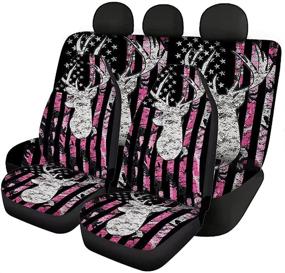 img 2 attached to 🚗 Soft Durable Car Seat Covers Accessories Set of 4, Full Protection for Auto Front and Rear Seats, American Flag Pink Camo Deer Print, Universal Fit