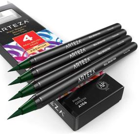 img 4 attached to 🎨 Arteza Real Brush Pens: A106 Pine Green 4-Pack - Ideal Watercolor Pens with Nylon Brush Tips for Dry-Brush Painting, Sketching, Coloring & Calligraphy - Top Art Supplies