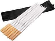 🍢 goutime 23-inch long stainless steel grilling bbq skewers with wood handle for koubideh, persian, brazilian chicken, shrimp kebab - set of 7 skewers with bag logo