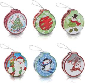 img 4 attached to 🍪 Christmas Cookie Tin Set (6 Designs, Pack of 6) - Ideal for Gift Giving, Candy, and Treats with Lids