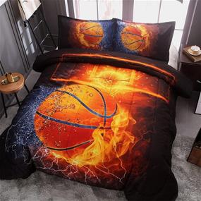img 2 attached to 🔥 Fire and Ice Basketball Comforter Quilt Set Bedding Sets - Ideal for Boys, Kids, and Teens (Full Size)