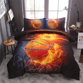 img 4 attached to 🔥 Fire and Ice Basketball Comforter Quilt Set Bedding Sets - Ideal for Boys, Kids, and Teens (Full Size)