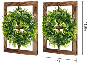 img 2 attached to 🏡 Set of 2 Rustic Farmhouse Window Frames with Green Wreaths - Wall Decor, 4 Pane Hanging Window Barnwood Frames - Perfect for Home Living Room Kitchen Hallway Bedroom Decoration (15" L×11" W×1.2" H)