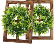 🏡 set of 2 rustic farmhouse window frames with green wreaths - wall decor, 4 pane hanging window barnwood frames - perfect for home living room kitchen hallway bedroom decoration (15" l×11" w×1.2" h) логотип