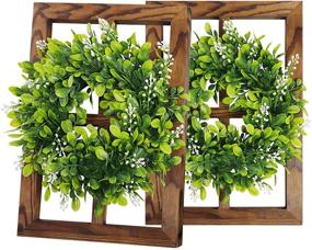 img 4 attached to 🏡 Set of 2 Rustic Farmhouse Window Frames with Green Wreaths - Wall Decor, 4 Pane Hanging Window Barnwood Frames - Perfect for Home Living Room Kitchen Hallway Bedroom Decoration (15" L×11" W×1.2" H)