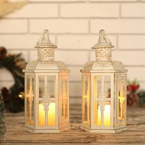 img 3 attached to 🏮 JHY DESIGN Set of 2 Decorative Lanterns - 10 inch High Vintage Style Hanging Lanterns | Metal Candleholders in White with Gold Brush