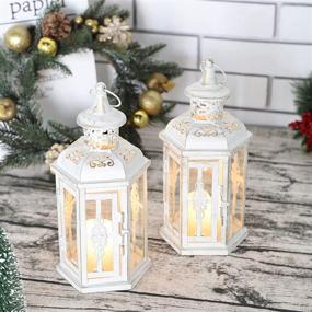 img 2 attached to 🏮 JHY DESIGN Set of 2 Decorative Lanterns - 10 inch High Vintage Style Hanging Lanterns | Metal Candleholders in White with Gold Brush