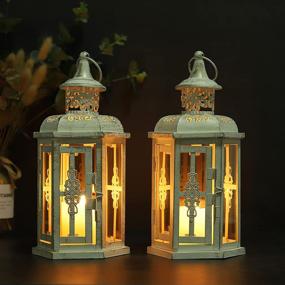 img 1 attached to 🏮 JHY DESIGN Set of 2 Decorative Lanterns - 10 inch High Vintage Style Hanging Lanterns | Metal Candleholders in White with Gold Brush