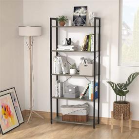 img 3 attached to 📚 Homieasy 5 Tier Bookshelf: Industrial Tall Living Room Storage Organizer - Modern Metal Wood Accent Shelves for Home Office Collectibles Organization in Black Oak