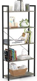 img 4 attached to 📚 Homieasy 5 Tier Bookshelf: Industrial Tall Living Room Storage Organizer - Modern Metal Wood Accent Shelves for Home Office Collectibles Organization in Black Oak