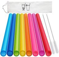 🥤 set of 8 extra wide reusable smoothie straws & boba straws with 1 bag & 2 brushes - multicolor big jumbo straws, bpa free large plastic straws for smoothies, bubble tea (tapioca, boba pearls), milkshakes - improved seo logo