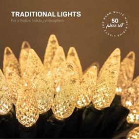 img 2 attached to 🎄 C6 Warm White LED Christmas Lights [Set of 50] - UL Approved Indoor/Outdoor Use, 14 Ft Green Wire - Holiday Festival Decorations