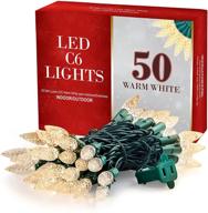 🎄 c6 warm white led christmas lights [set of 50] - ul approved indoor/outdoor use, 14 ft green wire - holiday festival decorations logo