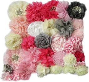 img 4 attached to 🌸 YYCRAFT 40pcs Chiffon Flowers for Crafting, DIY Headband and Bow Kit, Handmade Hair Accessories (Pink/Grey/Ivory)