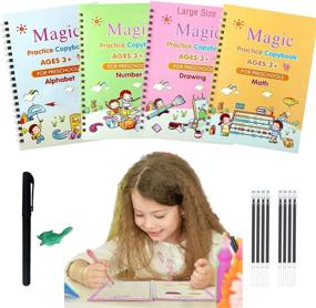 img 4 attached to 📚 Magic Practice Copybook for Kids - Jumbo Size 10.2’’ x 7.3’’ - Print Handwriting Workbook with Reusable Pages (4 Books with Disappear Ink Pen) - Enhance Handwriting Skills
