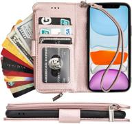 kihuwey iphone 11 wallet case premium leather zipper money pocket with credit card holder and wrist strap cell phones & accessories and cases, holsters & clips logo